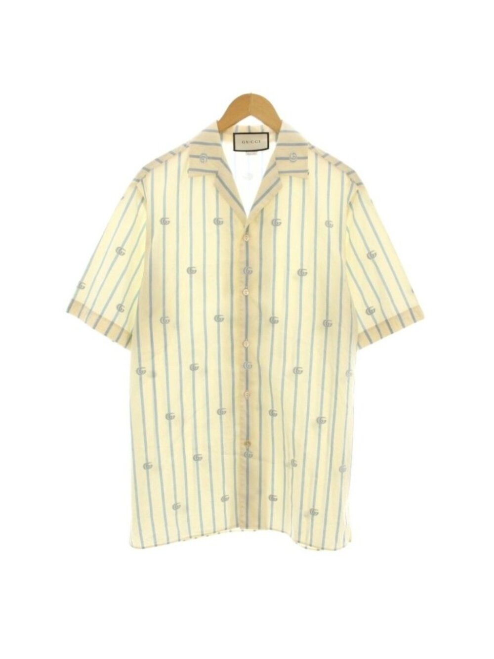 Gucci Double Stripe Cotton Bow Ring Shirt Short Sleeve Open Color 44 Beige